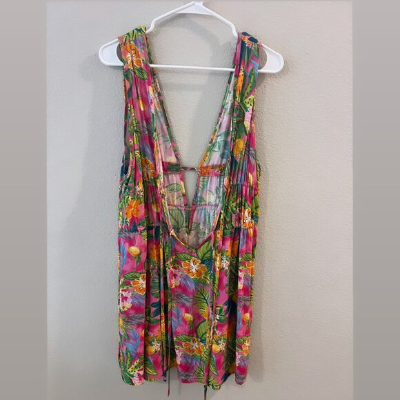 CUPSHE Other - Pink & Green Tropical Plunging Mini Dress